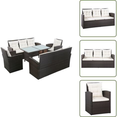 Sofás para patio - vidaXL Set sofás de jardín 5 piezas y cojines ratán sintético marrón - Sofás de jardín con cojines