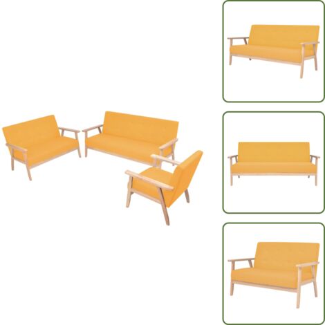 Sofás para sala - vidaXL Juego de sofás de tela de 3 piezas color amarillo - Sofás cómodos