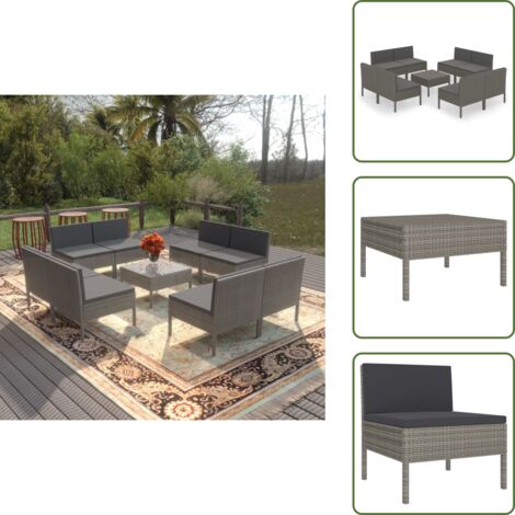 Sofás - vidaXL Set de muebles de jardín 9 pzas y cojines ratán sintético gris - Cojines