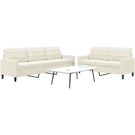Sofaset 2 Stück mit Kissen Creme Samt