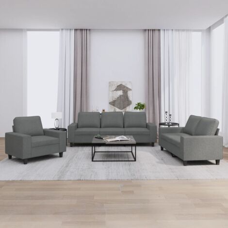Sofaset 3 Teile grau dunkel Stoff