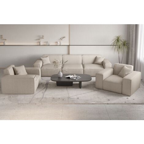 Sofaset Designersofa CELES PREMIUM 3-1-1 in Stoff Scala Hellbeige