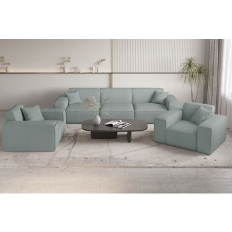 Sofaset Designersofa CELES PREMIUM 3-1-1 in Stoff Scala Saphirblau