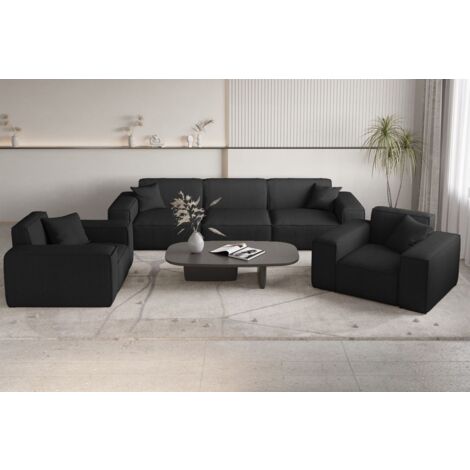 Sofaset Designersofa CELES PREMIUM 3-1-1 in Stoff Scala Schwarz