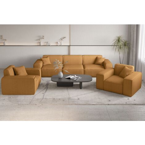 Sofaset Designersofa CELES PREMIUM 3-1-1 in Stoff Scala Senfgelb