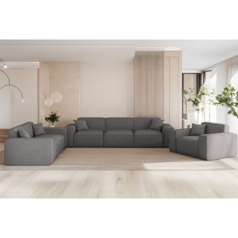 Sofaset Designersofa CELES PREMIUM 3-2-1 in Stoff Artico Grau