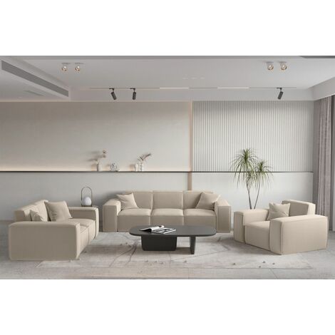Sofaset Designersofa CELES PREMIUM 3-2-1 in Stoff Opera Velvet Beige
