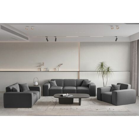Sofaset Designersofa CELES PREMIUM 3-2-1 in Stoff Opera Velvet Dunkelgrau