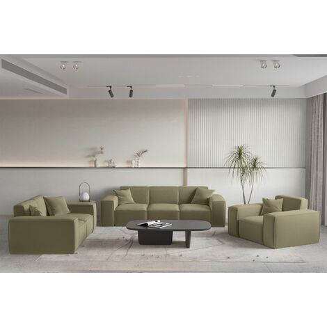 Sofaset Designersofa CELES PREMIUM 3-2-1 in Stoff Opera Velvet Olivgrün