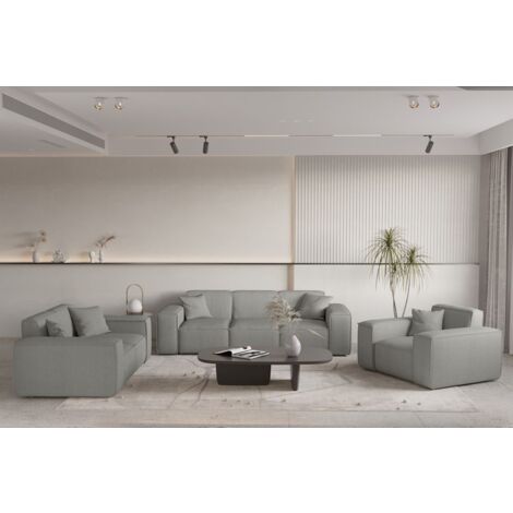 Sofaset Designersofa CELES PREMIUM 3-2-1 in Stoff Scala Grau