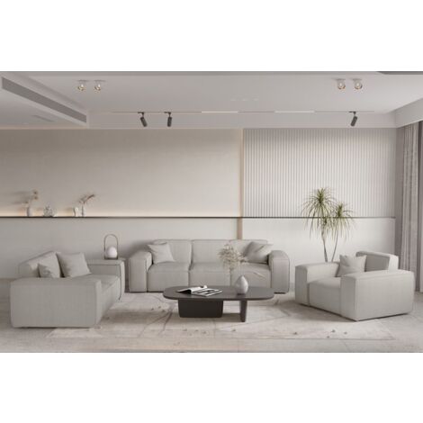 Sofaset Designersofa CELES PREMIUM 3-2-1 in Stoff Scala Sandgrau