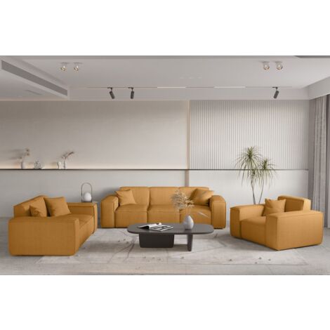 Sofaset Designersofa CELES PREMIUM 3-2-1 in Stoff Scala Senfgelb