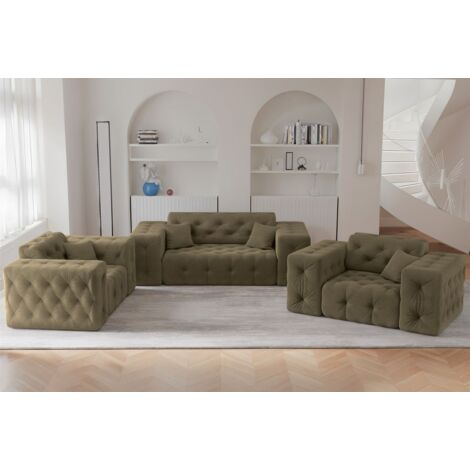 Sofaset Designersofa CHANTAL 2-1-1 in Stoff Moly Grün