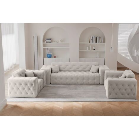 Sofaset Designersofa CHANTAL 3-1-1 in Stoff Moly Creme