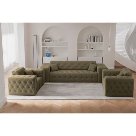 Sofaset Designersofa CHANTAL 3-1-1 in Stoff Moly Grün