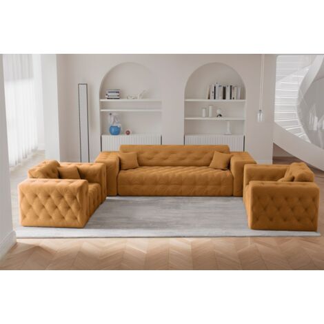 Sofaset Designersofa CHANTAL 3-1-1 in Stoff Moly Orange