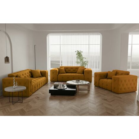 Sofaset Designersofa CHANTAL 3-2-1 in Stoff Opera Velvet Gelbgold