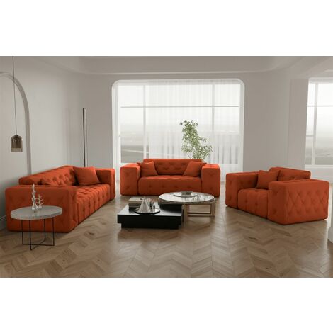 Sofaset Designersofa CHANTAL 3-2-1 in Stoff Opera Velvet Orange