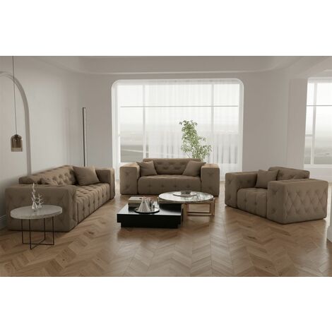 Sofaset Designersofa CHANTAL 3-2-1 in Stoff Opera Velvet Taupe