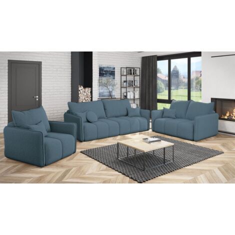 Sofaset Designersofa MORGANO 3-2-1 Stoff Abriamo Blau