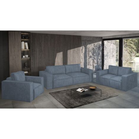 Sofaset Designersofa VAJANA 3-2-1 Stoff Tilia Azurblau