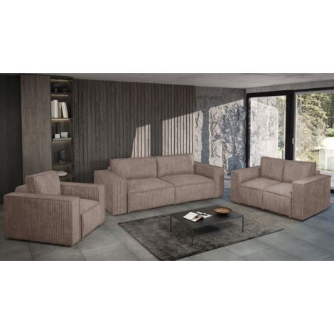 Sofaset Designersofa VAJANA 3-2-1 Stoff Tilia Beige