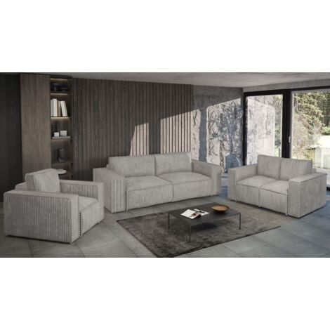 Sofaset Designersofa VAJANA 3-2-1 Stoff Tilia Hellgrau