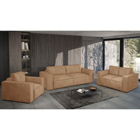 Sofaset Designersofa VAJANA 3-2-1 Stoff Tilia Rostbraun