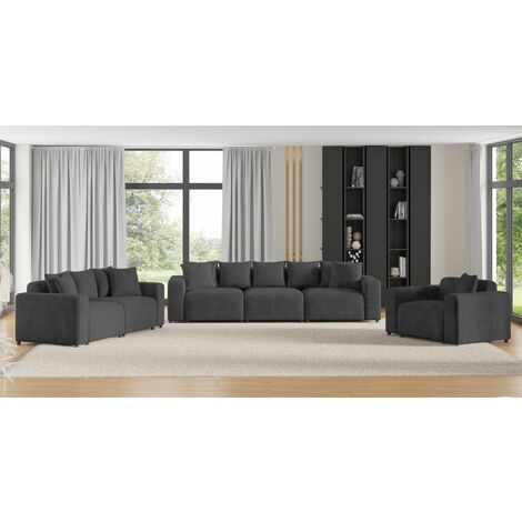 Sofaset Designersofas MEGAN 3-2-1 in Stoff Poso Dunkelgrau