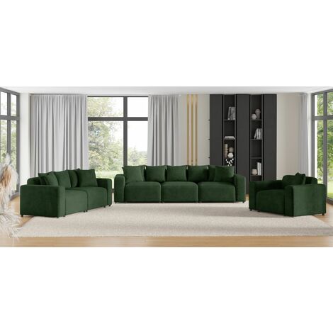 Sofaset Designersofas MEGAN 3-2-1 in Stoff Poso Dunkelgrün