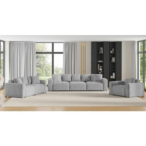 Sofaset Designersofas MEGAN 3-2-1 in Stoff Poso Hellgrau