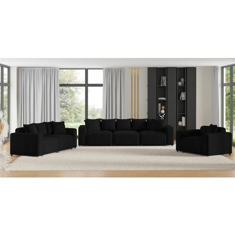 Sofaset Designersofas MEGAN 3-2-1 in Stoff Poso Schwarz