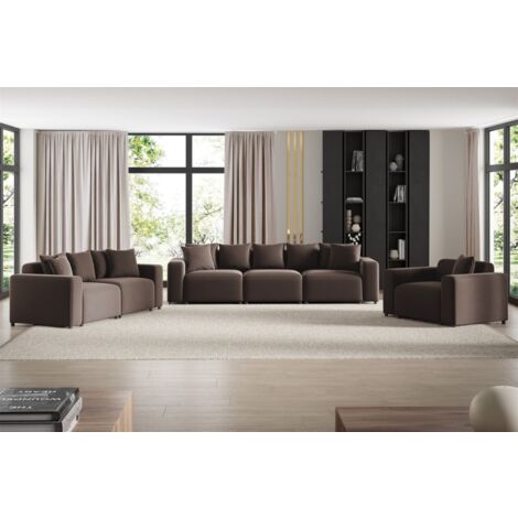 Sofaset Designersofas MEGAN 3-2-1 in Stoff Salvador Braun