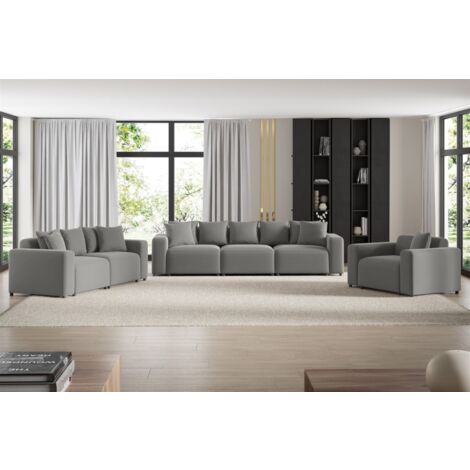 Sofaset Designersofas MEGAN 3-2-1 in Stoff Salvador Grau