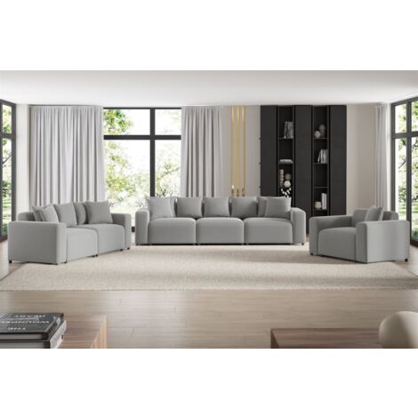 Sofaset Designersofas MEGAN 3-2-1 in Stoff Salvador Hellgrau