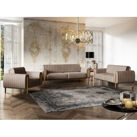 Sofaset Designersofas VALERIE 3-2-1 in Stoff Elisa Velvet Cappuccino