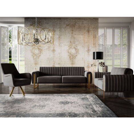 Sofaset Designersofas VALERIE 3-2-1 in Stoff Stoff Elisa Velvet Schwarz