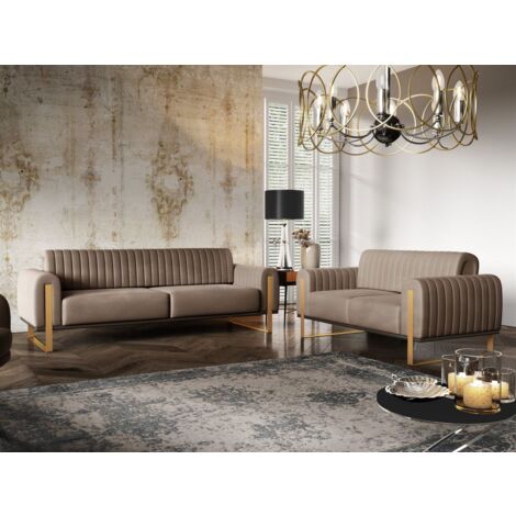 Sofaset Designersofas VALERIE 3-2 in Stoff Stoff Elisa Velvet Cappuccino