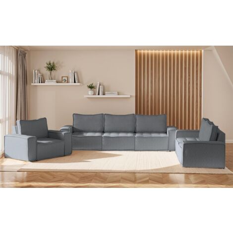 Sofaset Modulsofa-Set 6-teilig SANDE 3-2-1 Stoff Alpine Anthrazit