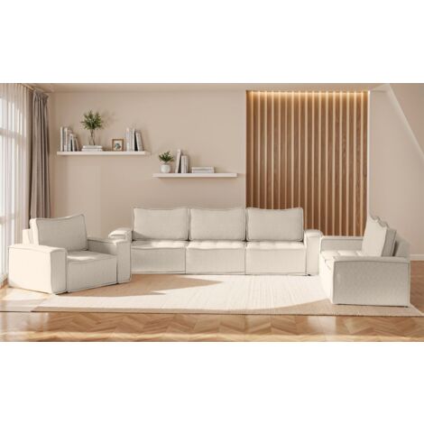 Sofaset Modulsofa-Set 6-teilig SANDE 3-2-1 Stoff Alpine Beige