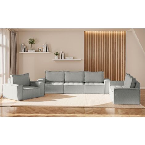 Sofaset Modulsofa-Set 6-teilig SANDE 3-2-1 Stoff Alpine Hellgrau