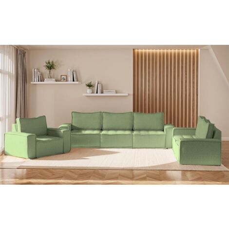 Sofaset Modulsofa-Set 6-teilig SANDE 3-2-1 Stoff Alpine Hellgrün