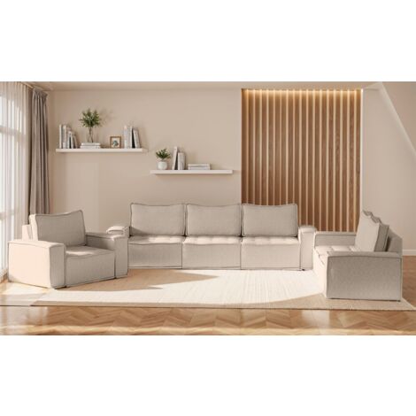 Sofaset Modulsofa-Set 6-teilig SANDE 3-2-1 Stoff Alpine Toffee