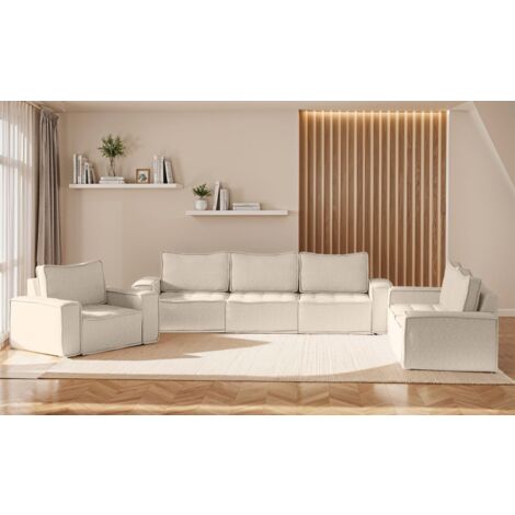 Sofaset Modulsofa-Set 6-teilig SANDE 3-2-1 Stoff Raven Creme