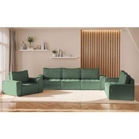 Sofaset Modulsofa-Set 6-teilig SANDE 3-2-1 Stoff Raven Flaschengrün