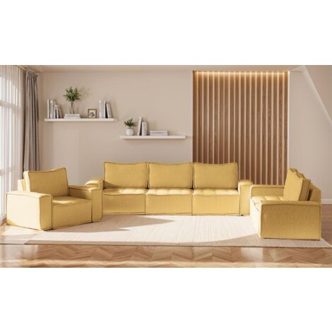 Sofaset Modulsofa-Set 6-teilig SANDE 3-2-1 Stoff Raven Honiggelb