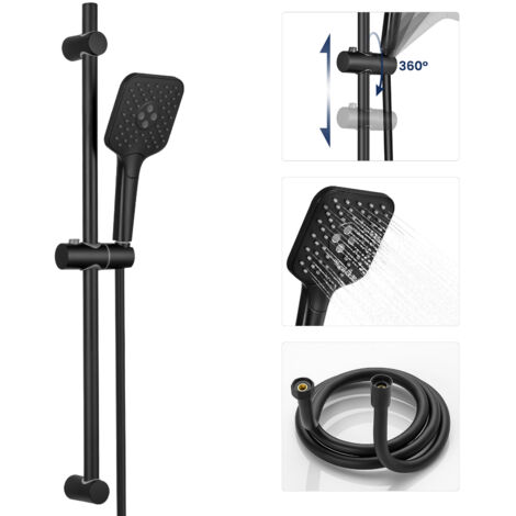 Sofetiy Max Barre de douche 60cm Ensemble de douche avec 3 jets Douchette pour mitigeur de bain ou douche, noir