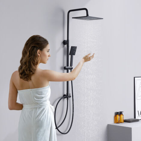 Sofetiy Max Colonne de douche sans mitigeur, kit complet de douche à effet pluie, pommeau de douche douchette, barre de douche, Noir