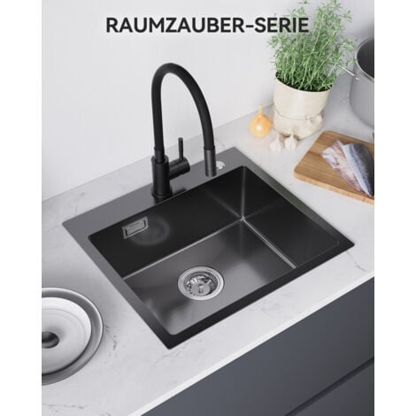 Sofetiy Max Edelstahl Küchenspüle 50 x 48 cm Spülbecken, 50/48 cm Aufsatzspüle, Anthrazit Schwarz