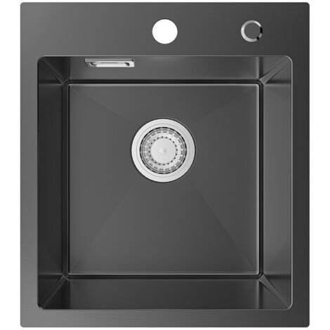 Sofetiy Max Évier de cuisine en acier inoxydable, 40 x 45 cm, évier à encastrer, évier à poser, noir anthracite